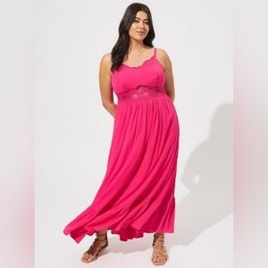 Torrid pink maxi gauze lace inset dress size 1